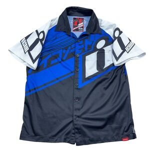 Icon Motorsports Shop Shirt Men Small Blue Black Hypersport Button Up Pit Crew